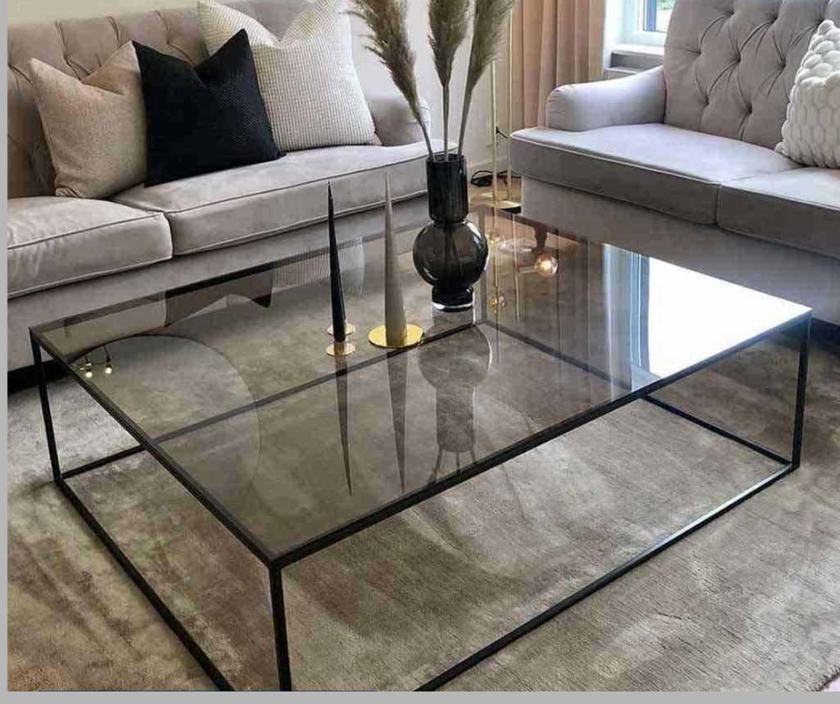 ترابيزة قهوة زجاج وستيل أسود - 80×80×45 سم