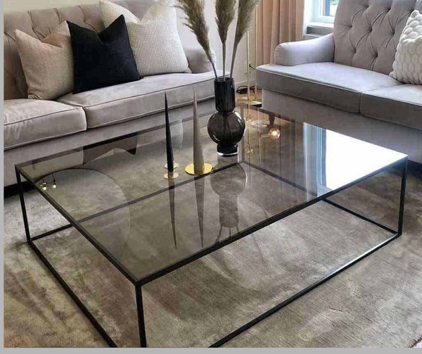 ترابيزة قهوة زجاج وستيل أسود - 80×80×45 سم