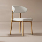 Beech wood and fabric and linen dining chair - beige and off-white