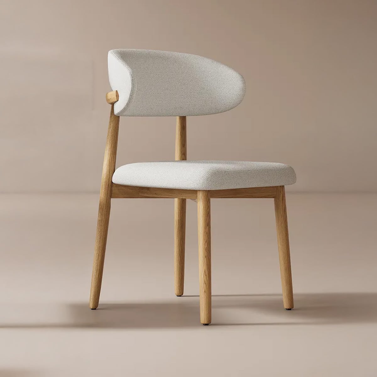 Beech wood and fabric and linen dining chair - beige and off-white