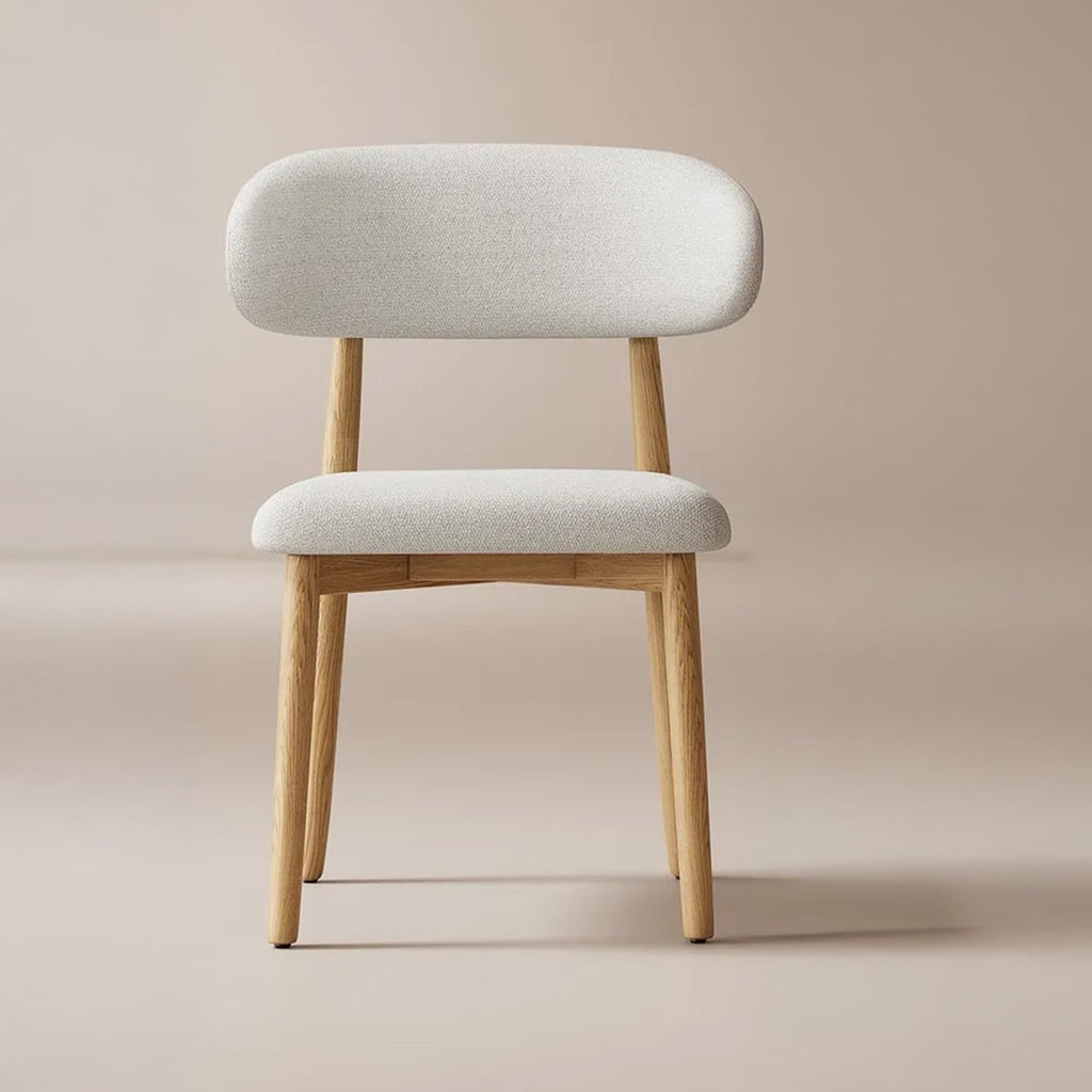 Beech wood and fabric and linen dining chair - beige and off-white