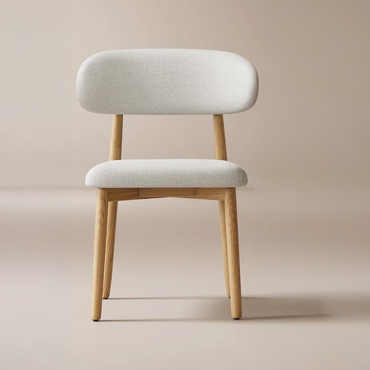 Beech wood and fabric and linen dining chair - beige and off-white