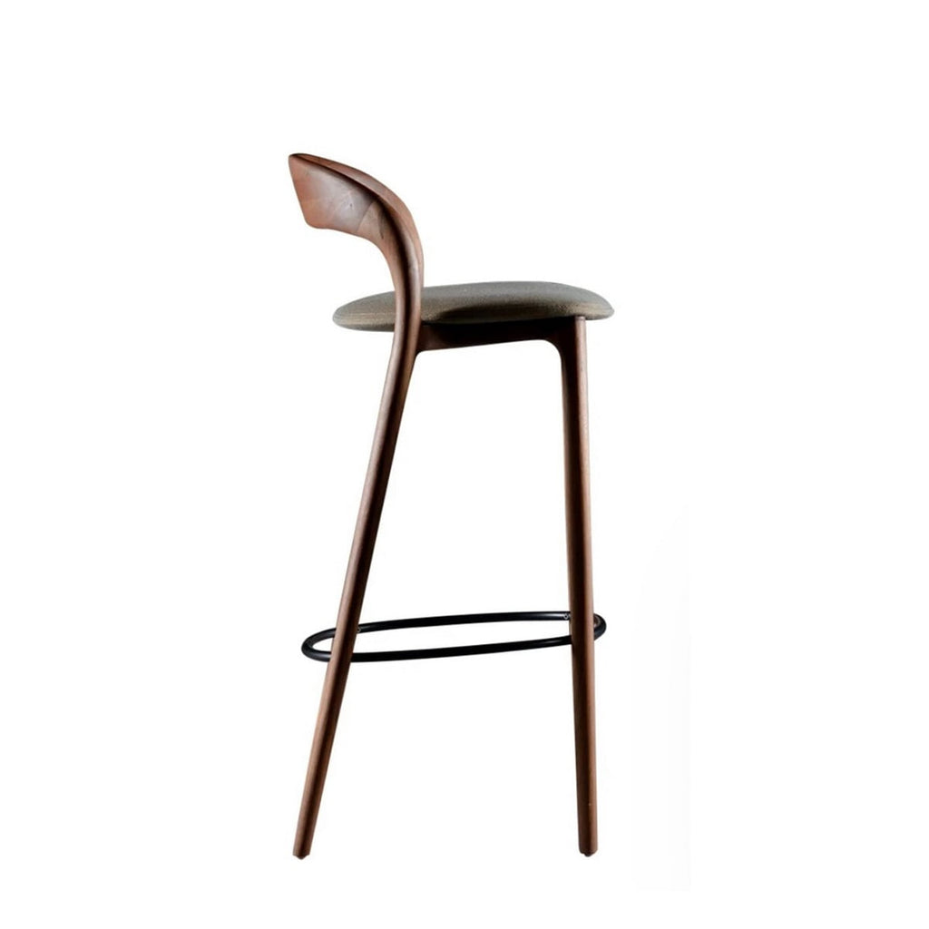 Beech Wood and Brown and Grey Linen Bar Stool - 42x102x50 cm