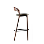 Beech Wood and Brown and Grey Linen Bar Stool - 42x102x50 cm
