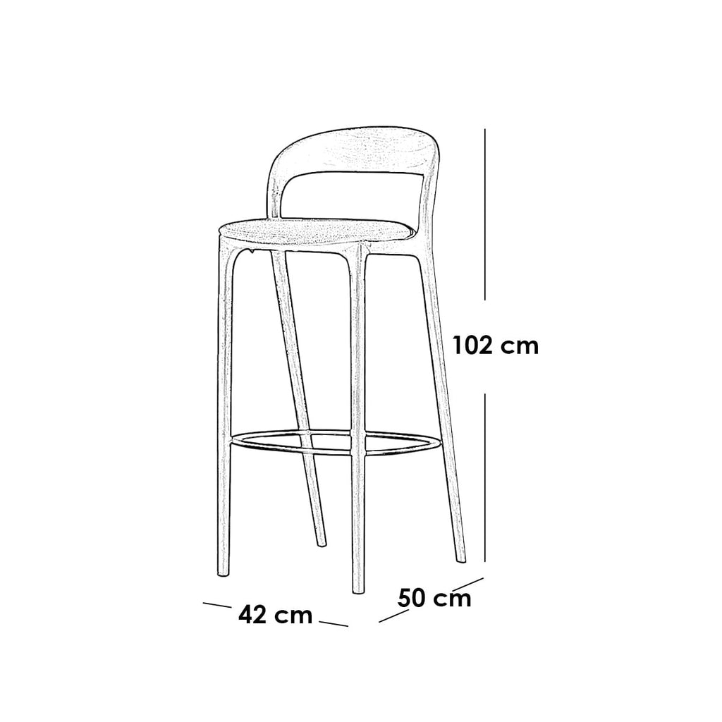Beech Wood and Brown and Grey Linen Bar Stool - 42x102x50 cm