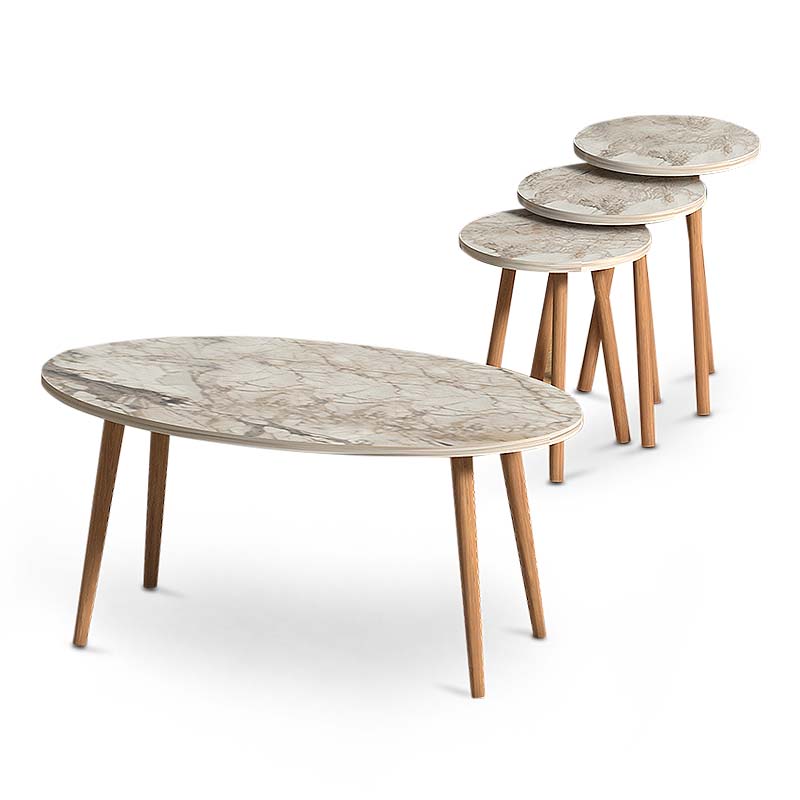 beanomart Coffee & Side Tables - Effect, Coffee table + side tables marble, 90 x 50 x 41 cm