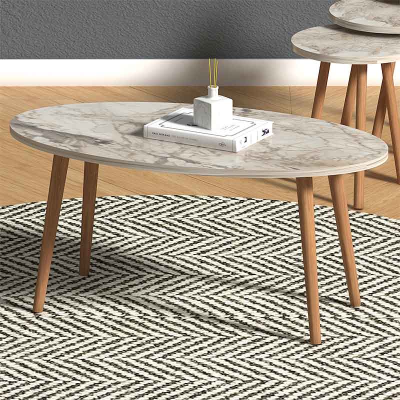 beanomart Coffee & Side Tables - Effect, Coffee table + side tables marble, 90 x 50 x 41 cm