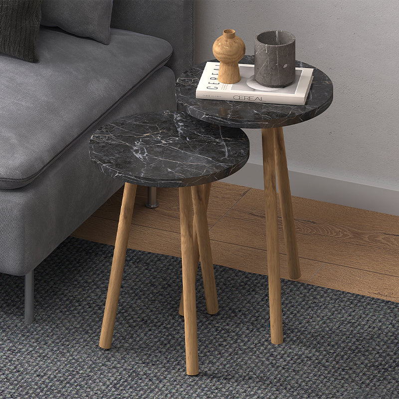 beanomart Coffee & Side Tables - Black Marble Effect, Side tables set of 2, Ø34 x 46 cm