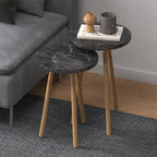 beanomart Coffee & Side Tables - Black Marble Effect, Side tables set of 2, Ø34 x 46 cm