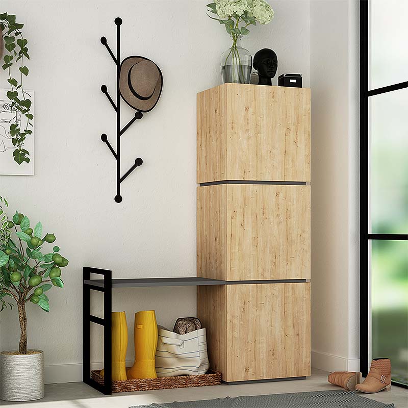 beanomart Entrance Units - Beech, Entrance furniture with hanger natural, 109 x 39 x 149 cm
