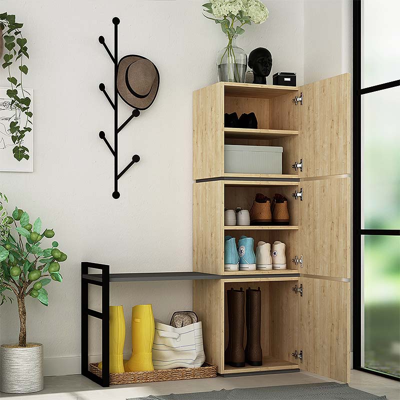 beanomart Entrance Units - Beech, Entrance furniture with hanger natural, 109 x 39 x 149 cm
