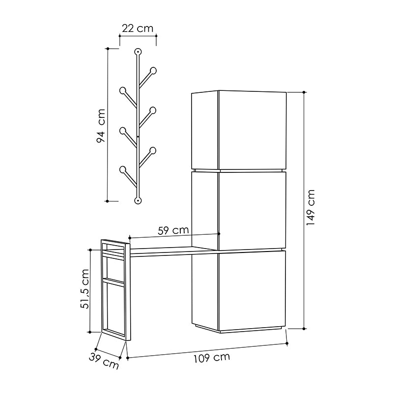 beanomart Entrance Units - Beech, Entrance furniture with hanger natural, 109 x 39 x 149 cm