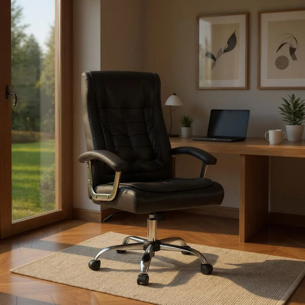 beanomart Office Desks - Black 63X70X112/120Cm, Executive office chair synthetic leather