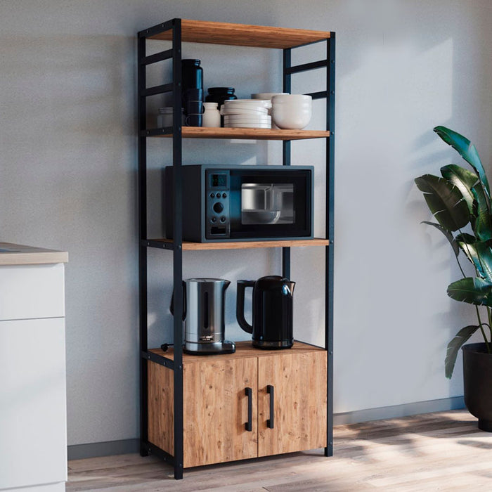 beanomart Kitchen Cabinets & Units - Black - Pine Oak, Kitchen furniture metal - melamine, 56.1 x 30 x 138.3 cm
