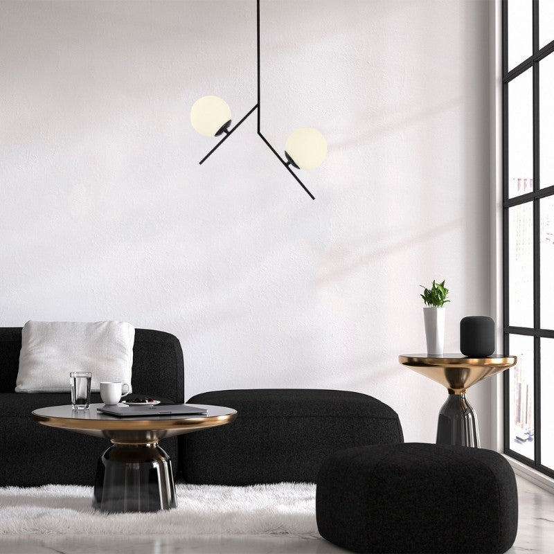 beanomart Ceiling Lights - Black, Ceiling lamp E27 metal - glass two-light, 43 x 15 x 74 cm