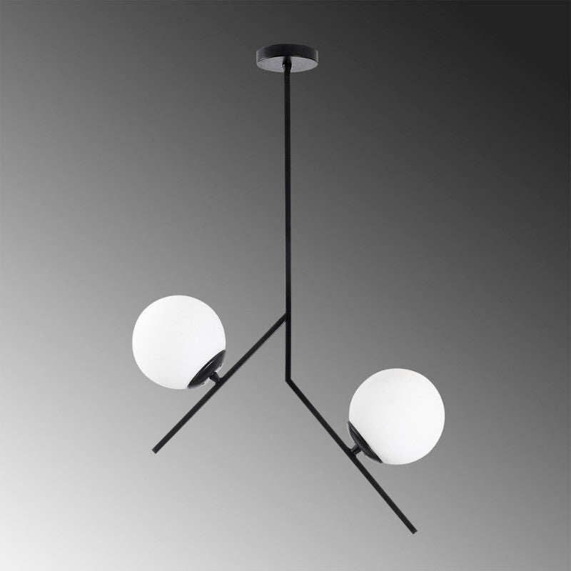beanomart Ceiling Lights - Black, Ceiling lamp E27 metal - glass two-light, 43 x 15 x 74 cm