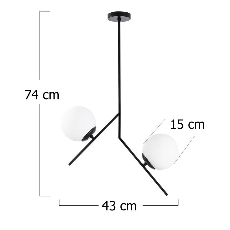 beanomart Ceiling Lights - Black, Ceiling lamp E27 metal - glass two-light, 43 x 15 x 74 cm