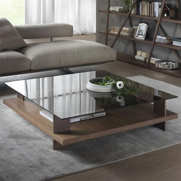 ترابيزة قهوة ام دي اف و زجاج بني - 45×100×100 سم