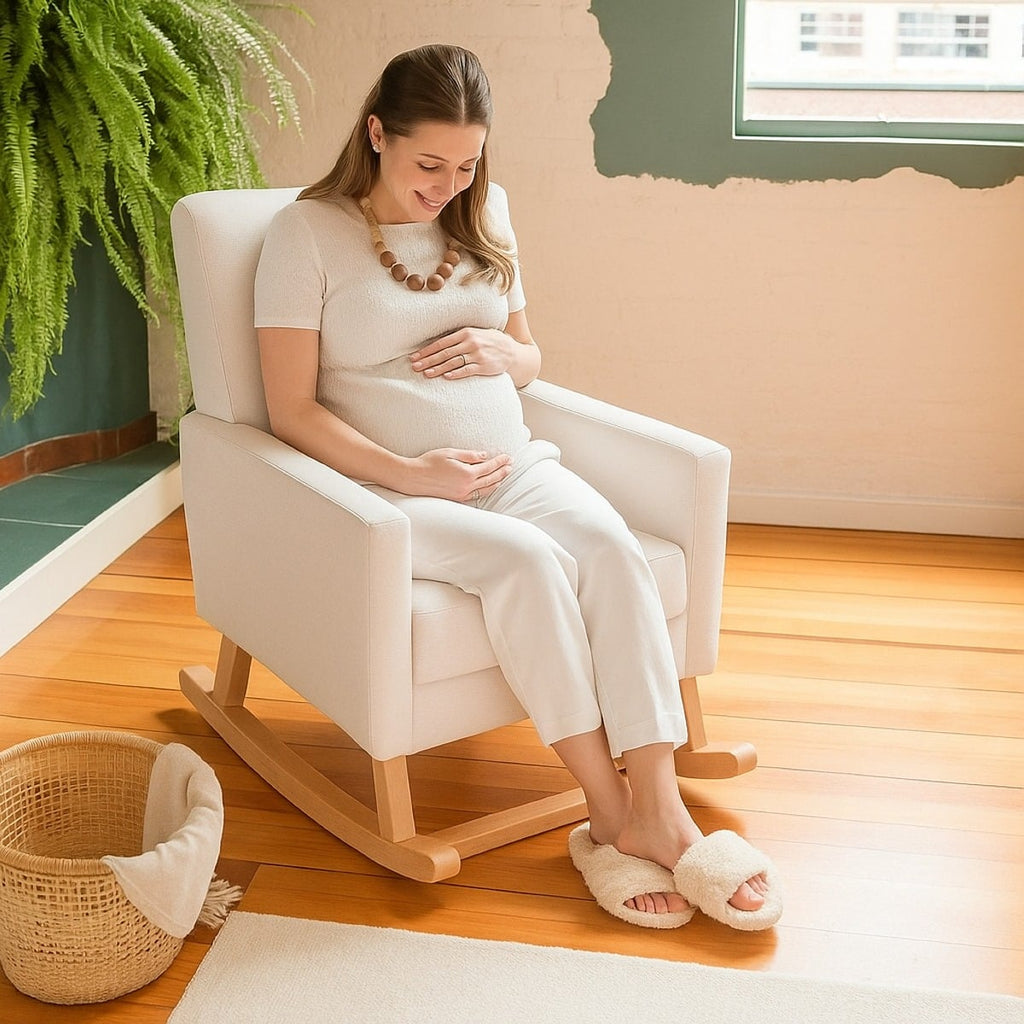 Beech Wood and Linen Rocking Chair - Beige
