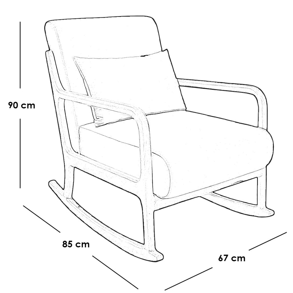 Red Beech Wood Rocking Chair with Beige and Off-White Velvet - 67x90x85 cm