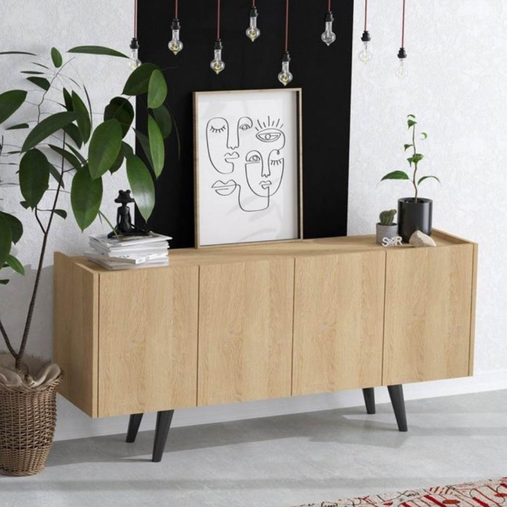 بوفية ام دي اف اسباني بيج و أسود - 70 × 40 × 150 سم