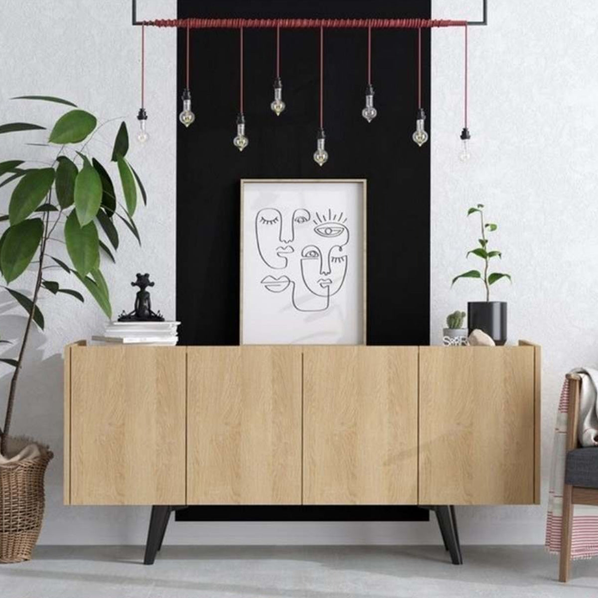 بوفية ام دي اف اسباني بيج و أسود - 70 × 40 × 150 سم