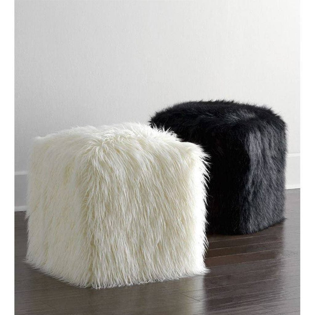 Counter Wood Pouf - White