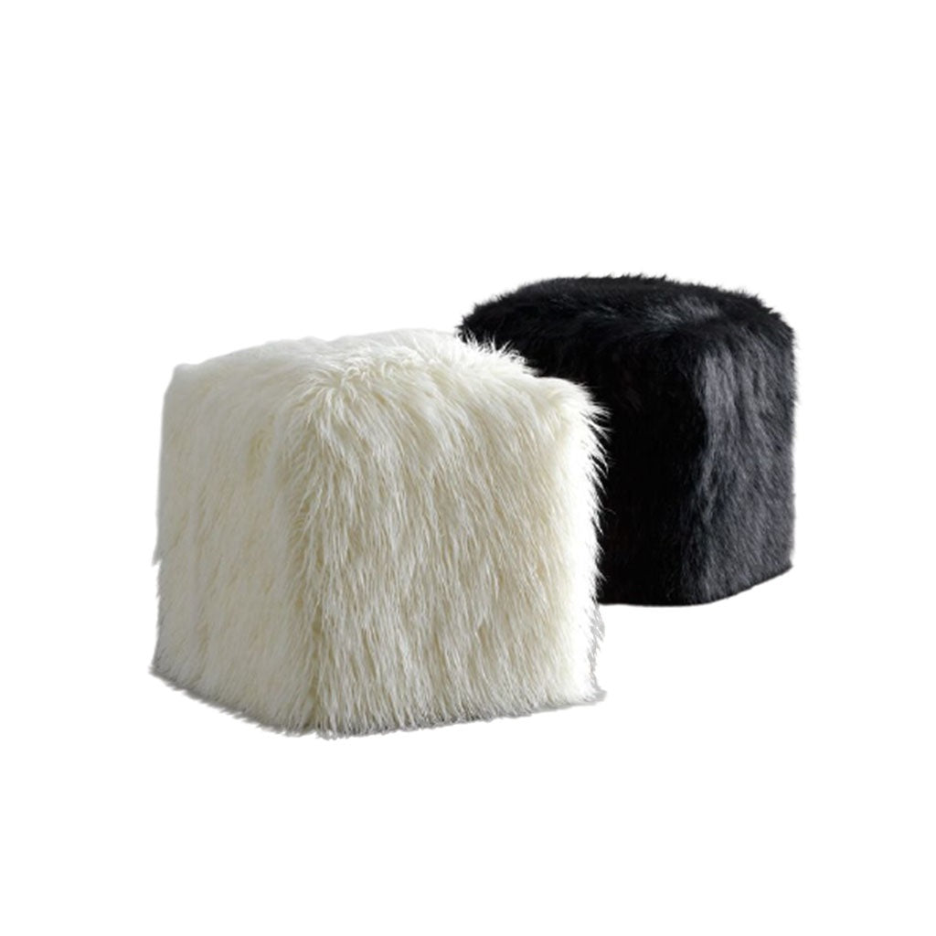 Counter Wood Pouf - White