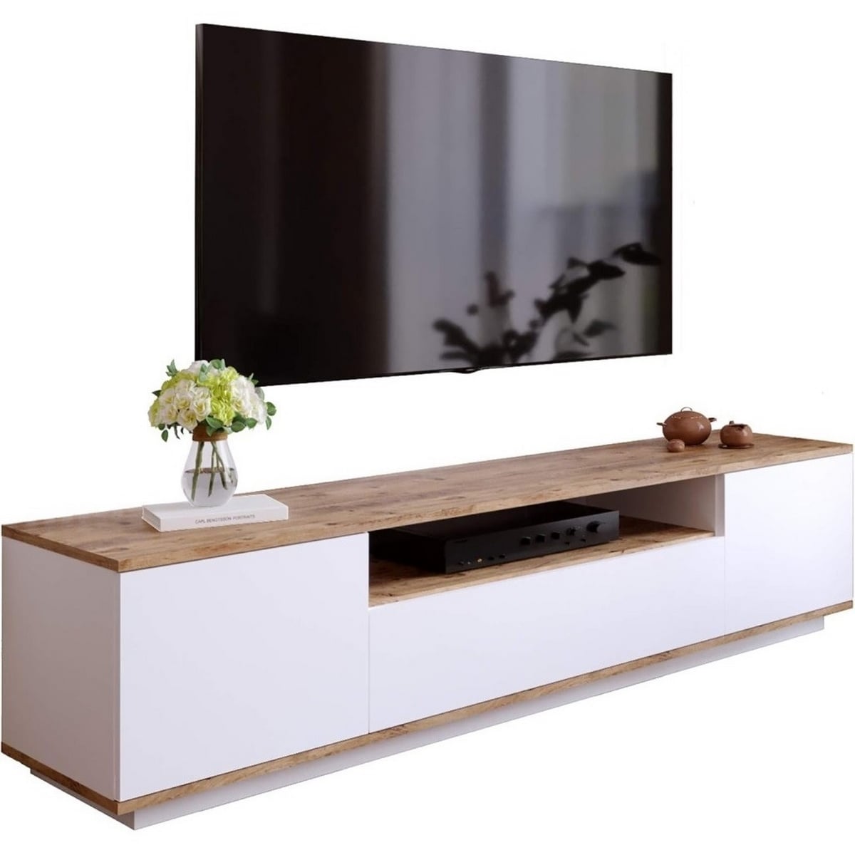 White and Beige EU Wood TV Unit - 180 x 36 x 30 cm
