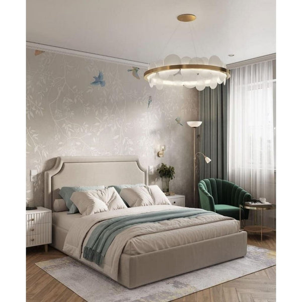 سرير كينج خشب زان وقطيفة هامر 200×160×120 سم - بيج