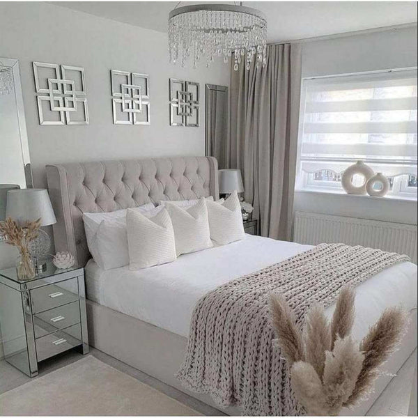 سرير كينج خشب زان و قطيفة هامر 120 ×160×200سم - بيج فاتح