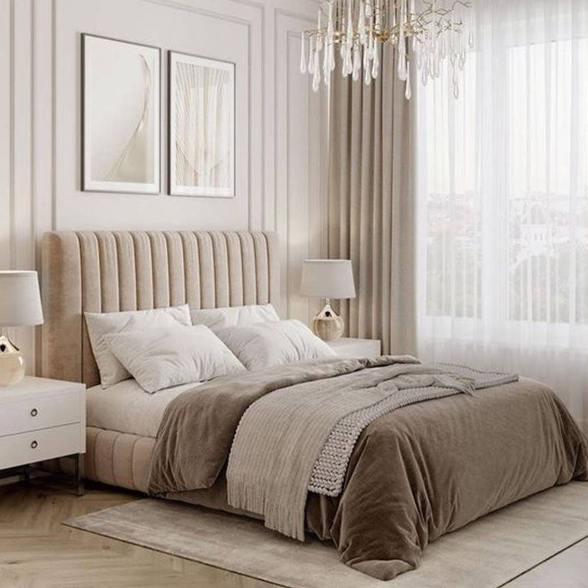 سرير فردي خشب ام دي اف 100x200x120 سم - بيج
